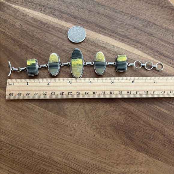 Bumblebee Jasper Extra Chunky Gemstone Bracelet New 925 Sterling Silver Overlay - Picture 4 of 5